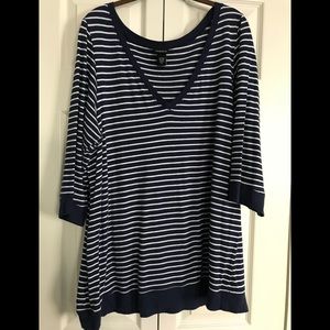 Torrid 3/4 sleeve navy and white stripe top